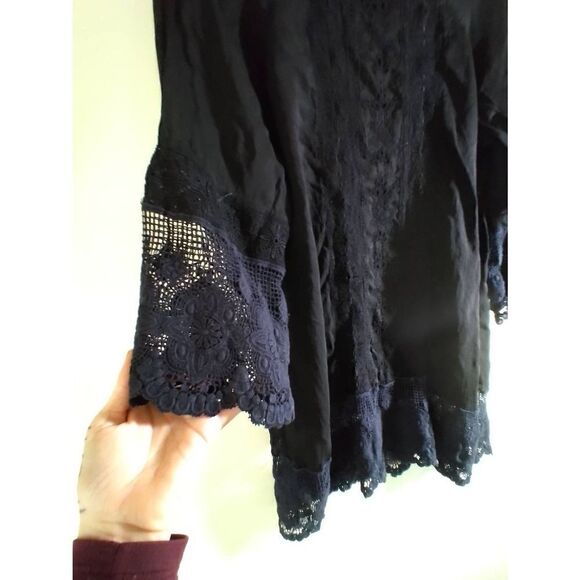 Johnny Was Size Small Black and Navy Dress Lace Trim Rayon Blend - Picture 7 of 9